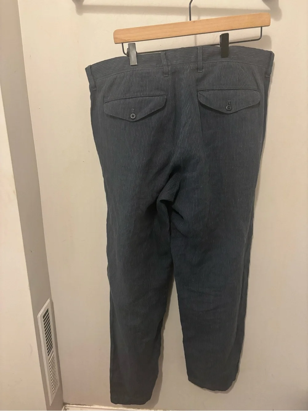 J Crew Classic Fit Linen Trouser Pants 35x32 Navy Gray Stripe Striped